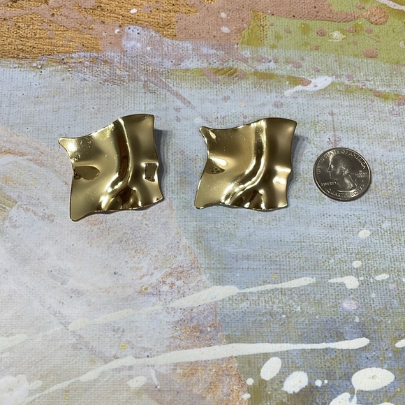 Large Gold Fold Square Large Earrings - Picture 11 of 11